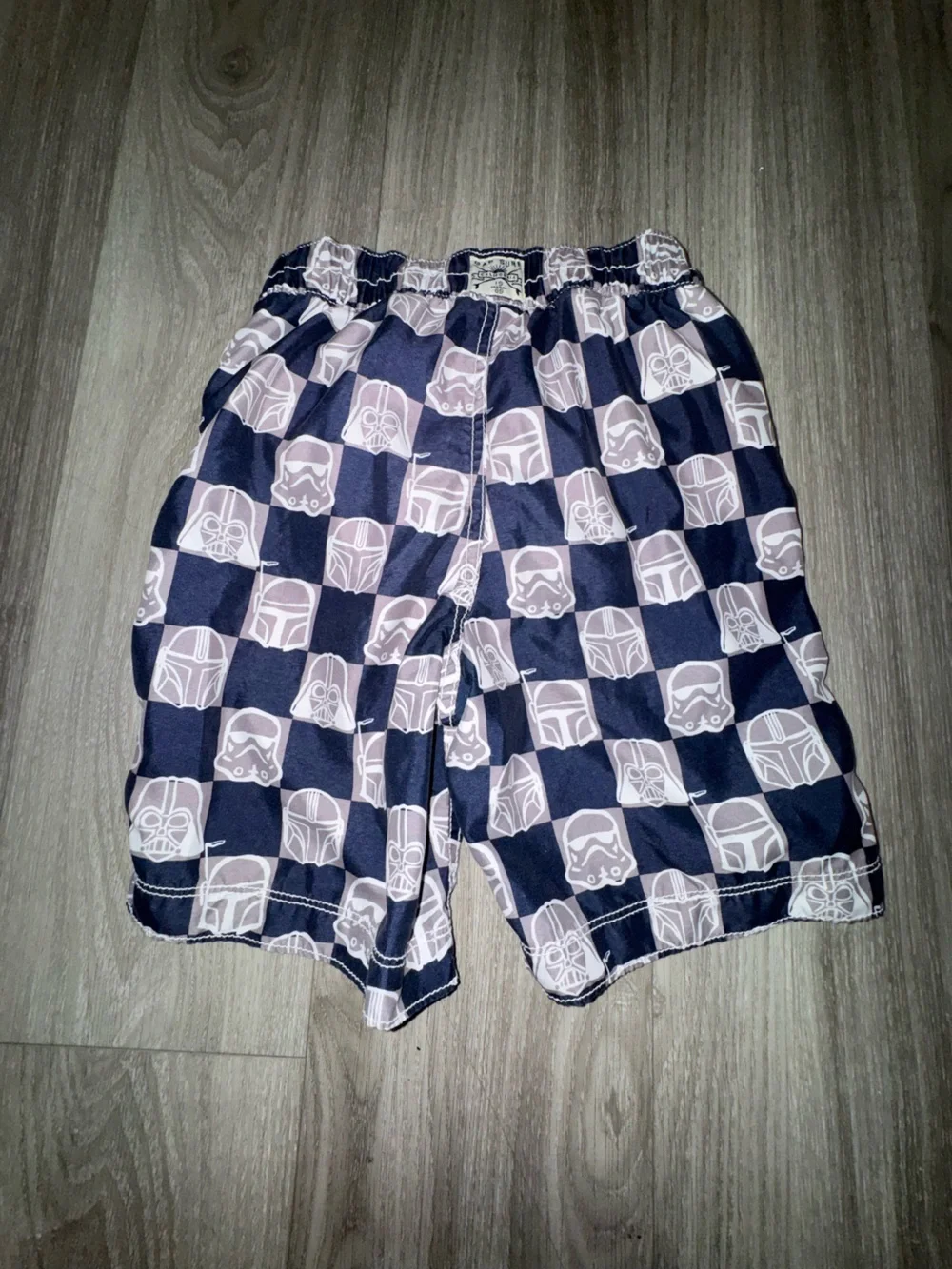 GAP Navy and Gray Star Wars Check Swim Trunks